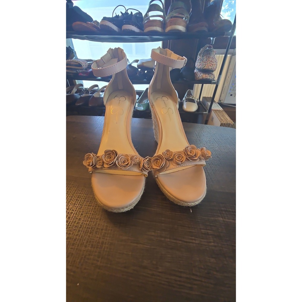 Jessica Simpson Pink Floral Espadrille Wedge Sandals Womens 10 Zip Back Heel